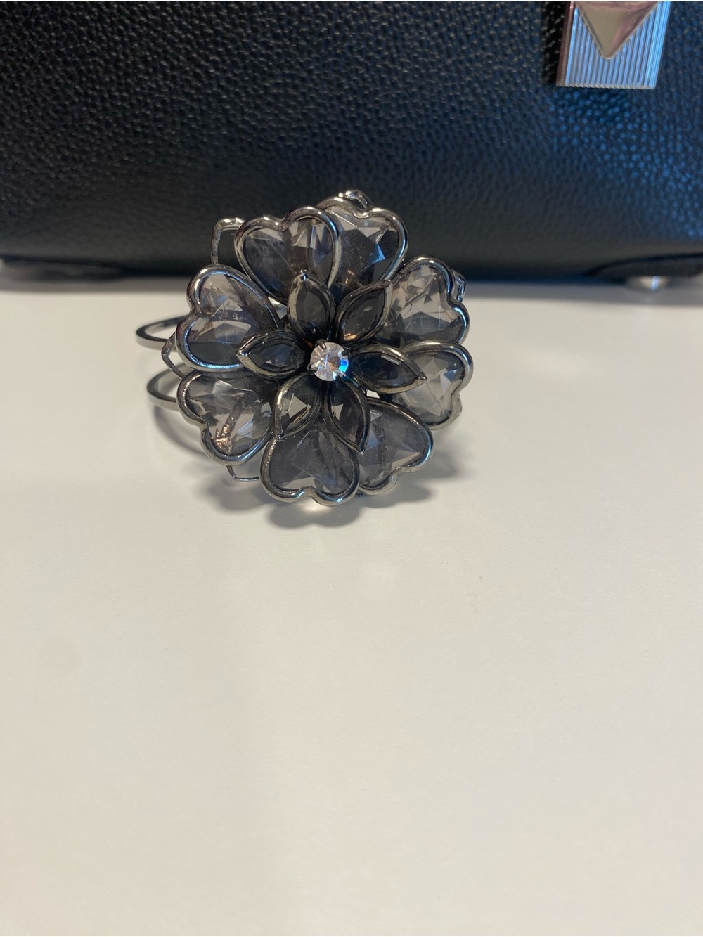 $8 Bundle Item or Buy Now ~ Floral Crystal Accent Cuff Bracelet - Black